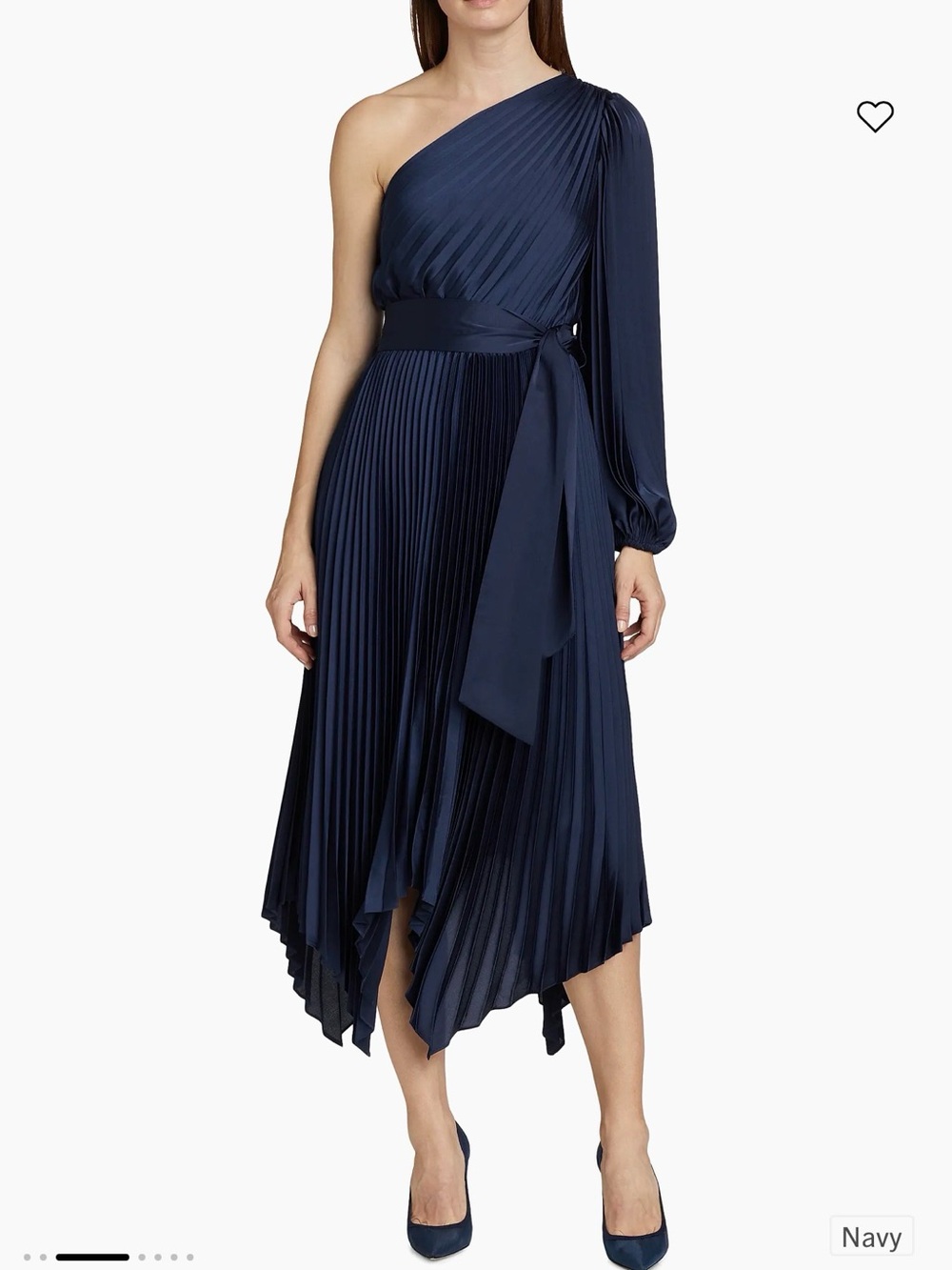Milly New York Navy One Shoulder Pleated Satin Midi Dress Size 4